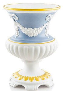 Casa Padrino Barock Vase Wei / Hellblau / Gold  21 x H. 29 cm - Runde Barock Keramik Blumenvase - Deko im Barocktil