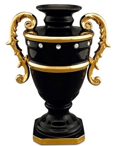 Casa Padrino Barock Vase Schwarz / Gold 26 x 18 x H. 36 cm - Prunkvolle Keramik Blumenvase mit Swarovski Kristallglas