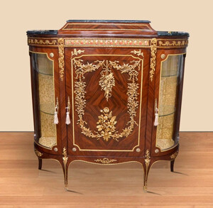 Casa Padrino Barock Vitrine Braun / Gold - 140 x 40 x H 145 cm Prunkvoller Barock Vitrinenschrank mit Glast�r -  Barock Wohnzimmer M�bel