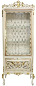 Casa Padrino Barock Vitrine Cremefarben / Beige / Gold 70 x 40 x H. 170 cm - Prunkvoller Barock Vitrinenschrank mit Glastr und Glitzersteinen - Barock Mbel
