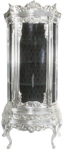 Casa Padrino Barock Vitrine Silber / Schwarz 80 x 40 x H. 200 cm - Prunkvoller Barock Vitrinenschrank mit Glast�r und wundersch�nen Verzierungen - Barock M�bel