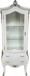 Casa Padrino Barock Vitrine Wei� / Silber H. 185 cm - Barock M�bel