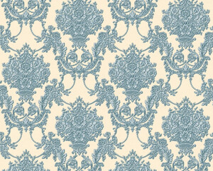 Casa Padrino Barock Vliestapete Beige / Blau - Barockstil Tapete mit elegantem Muster - Barock Deko Accessoires