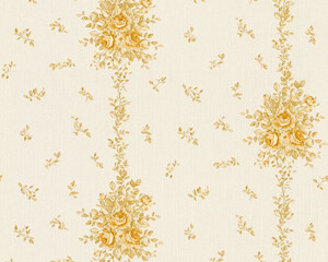 Casa Padrino Barock Vliestapete Cremefarben / Beige / Gold - Barockstil Wohnzimmer Tapete mit elegantem Blumenmuster - Barock Wanddeko