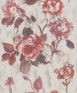 Casa Padrino Barock Vliestapete Grau / Rot 10,05 x 0,53 m - Tapete mit Blumenmuster - Deko Accessoires