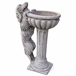 Casa Padrino Barock Vogeltr�nke mit dekorativer Hunde Skulptur Antik Grau H. 100 cm