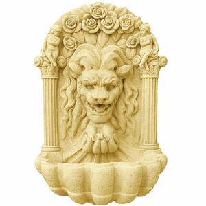 Casa Padrino Barock Wandbrunnen L�we Sandfarben H. 97 cm - Garten Deko Brunnen