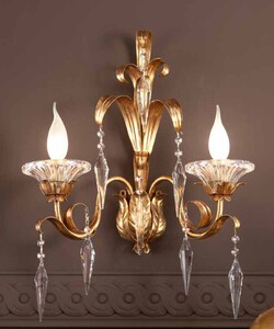 Casa Padrino Barock Wandleuchte Gold B. 40 x T. 50 cm 2-flammig - Handgefertigte Leuchte aus Italien - Barock Leuchten