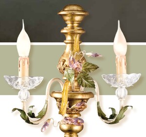 Casa Padrino Barock Wandleuchte Gr�n Gelb Elfenbein B. 35 x T. 38 cm 2-flammig - Handgefertigte Leuchte aus Italien - Barock Leuchten