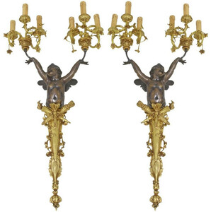 Casa Padrino Barock Wandleuchten Set Engel Bronze / Gold - Prunkvolle Barock Hotel & Restaurant Wandlampen - Barock Leuchten - Edel & Prunkvoll