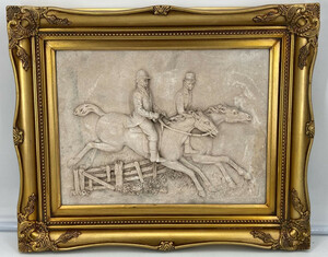 Casa Padrino Barock Wandrelief Grau / Gold 55 x H. 44,5 cm - Antik Stil Wand Deko Stein Relief mit Prunk Rahmen - Deko Accessoires im Barockstil - Barock Wanddeko