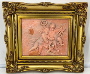Casa Padrino Barock Wandrelief Rosa / Gold 39,5 x H. 34 cm - Antik Stil Wand Deko Gips Relief mit Prunk Rahmen - Barockstil Deko Accessoires - Barock Wanddeko