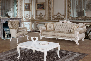 Casa Padrino Barock Wohnzimmer Set Braun / Wei / Beige - 2 Sofas & 2 Sessel & 1 Couchtisch - Wohnzimmer Mbel im Barockstil