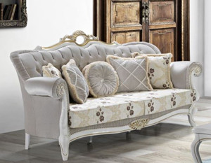Casa Padrino Barock Wohnzimmer Sofa mit Glitzersteinen und Blumenmuster Hellgrau / Creme / Beige / Wei� / Gold 215 x 80 x H. 120 cm - Barock M�bel