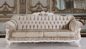 Casa Padrino Barock Sofa Braun / Wei / Beige 230 x 84 x H. 100 cm - Prunkvolles Wohnzimmer Sofa mit Glitzersteinen - Barockstil Mbel