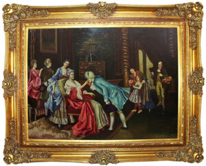 Casa Padrino Barock lgemlde Der Geburtstag Mehrfarbig / Gold 160 x 10 x H. 130 cm - Handgemaltes Gemlde mit prunkvollem Rahmen im Barockstil - Wanddeko im Barockstil