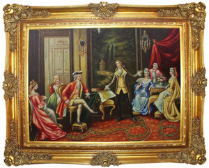 Casa Padrino Barock lgemlde Der Vortrag Mehrfarbig / Gold 160 x 10 x H. 130 cm - Handgemaltes Gemlde mit prunkvollem Rahmen im Barockstil - Barockstil Deko