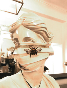 Casa Padrino Bling Bling Maske Bees Wei  - CP Maske mit goldenen Glitzersteinen