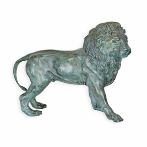 Casa Padrino Bronze Deko Skulptur L�we Linke Seite T�rkis / Grau 34 cm - Schreibtisch Deko