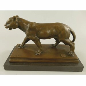 Casa Padrino Bronze Skulptur Panther auf Marmorsockel 24 cm - Deko Accessoires