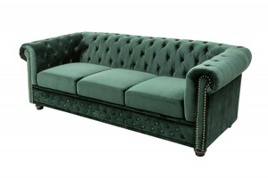 Casa Padrino Chesterfield 3er Sofa in Grn / Braun / Gold  205 x 73 x H. 85 cm - Designer Chesterfield Sofa