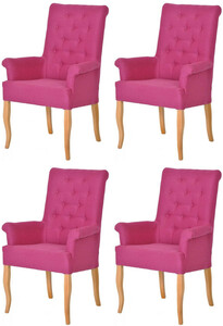 Casa Padrino Chesterfield Neo Barock Esszimmer Stuhl 4er Set Pink / Naturfarben - Kchensthle mit Armlehnen - Esszimmer Mbel - Chesterfield Mbel - Neo Barock Mbel