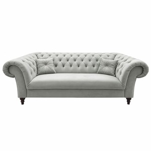 Casa Padrino Chesterfield Samt Sofa Grau / Schwarz 225 cm - Chesterfield M�bel