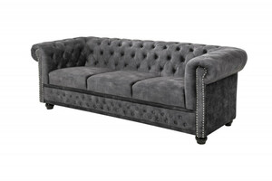 Casa Padrino Chesterfield 3er Sofa in Grau / Braun  205 x 73 x H. 85 cm - Designer Chesterfield Sofa