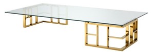 Casa Padrino Luxus Couchtisch Gold 180 x 90 x H. 32,2 cm - Edelstahl Wohnzimmertisch mit Glasplatte - Designermbel
