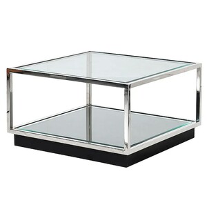 Casa Padrino Couchtisch mit Glasplatte und Spiegelablage Silber / Schwarz 65 cm