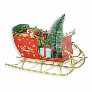 Casa Padrino Deko Blech Weihnachts Schlitten Rot / Gr�n / Gold 30 cm - Weihnachts Deko