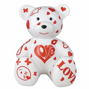 Casa Padrino Deko Figur Teddyb�r Wei� / Rot H. 34 cm - Deko Figuren