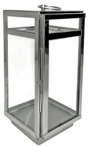 Casa Padrino Deko Kerzenleuchter Silber 18,5 x 18,5 x H. 38 cm - Metall Laterne mit Tragegriff - Gastronomie Accessoires - Restaurant Accessoires - Hotel Accessoires - Deko Accessoires