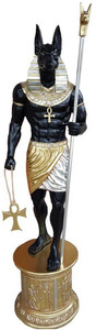 Casa Padrino Deko Skulptur �gyptischer Gott Anubis Schwarz / Gold / Silber H. 250 cm - Riesige wetterbest�ndige �gyptische Dekofigur mit Sockel - Garten & Terrassen Deko