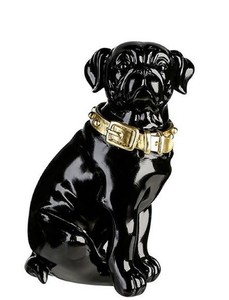 Casa Padrino Dekofigur Hund mit Halsband Schwarz glnzend / Gold 11 x 10 x H. 16 cm - Deko Accessoires