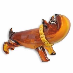 Casa Padrino Deko Glasfigur Englische Bulldogge Braun / Gelb 40 cm - Glas Deko Figur - Schreibtisch Deko - Deko Accessoires