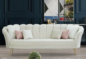 Casa Padrino Designer Art Deco Wohnzimmer 3er Sofa Creme / Gold 190 x 60 x H. 85 cm - Art Deco Wohnzimmer Mbel