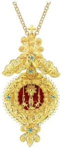 Casa Padrino Luxus Schrein Halskette Gold / Rot / Trkis - Handgefertigte vergoldete Silber Kette mit edler Schreinmedaille - Luxus Qualitt