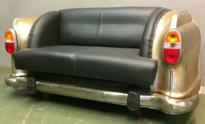 Casa Padrino Designer Autosofa Schwarz / Gold / Silber 163 x 70 x H. 78 cm - Wohnzimmer Sofa im Auto Design - Wohnzimmer Auto M�bel