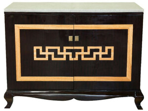 Casa Padrino Luxus Barock Lik�rschrank Schwarz / Naturfarben / Creme 110 x 55 x H. 87 cm - Massivholz Barschrank - Schnapsschrank mit Marmorplatte - Bar M�bel im Barockstil