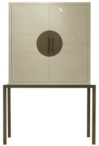 Casa Padrino Designer Barschrank Creme / Messing 120 x 40 x H. 190 cm - Edler Weinschrank mit hochwertigen Keramikfliesen - Bar M�bel - Hotel M�bel - Luxus Qualit�t