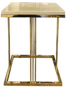 Casa Padrino Luxus Beistelltisch Creme / Gold 50 x 50 x H. 65 cm - Edler Tisch mit Glasplatte - Luxus Qualit�t - Wohnzimmer M�bel