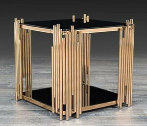 Casa Padrino Designer Beistelltisch Gold 48 x 48 x H. 50 cm - Quadratischer Tisch mit Glasplatten - Luxus Wohnzimmer Mbel