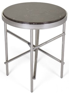 Casa Padrino Luxus Beistelltisch Dunkelbraun / Silber  51 x H. 60 cm - Runder Tisch mit Marmorplatte und Edelstahl Gestell - Luxus Wohnzimmer M�bel