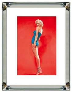 Casa Padrino Designer Bild Marilyn Monroe mit verspiegeltem Bilderrahmen Silber / Mehrfarbig 60 x 4,5 x H. 80 cm - Dekoratives Wandbild - Wanddeko - Deko Accessoires