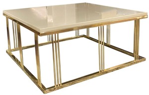 Casa Padrino Luxus Couchtisch Grau / Gold 100 x 100 x H. 45 cm - Quadratischer Wohnzimmertisch mit Glasplatte - Wohnzimmer Mbel