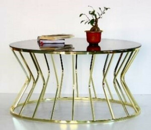 Casa Padrino Designer Couchtisch Gold / Grau  90 x H. 40 cm - Runder Wohnzimmertisch mit Glasplatte - Luxus Wohnzimmer Mbel
