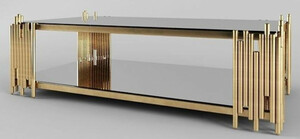 Casa Padrino Designer Couchtisch Gold 100 x 60 x H. 45 cm - Rechteckiger Wohnzimmertisch mit Glasplatten - Luxus Wohnzimmer Mbel