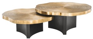 Casa Padrino Luxus Couchtisch Set Messingfarben / Schwarz - Luxurise Wohnzimmertische mit Tischplatten im Baumscheiben Design