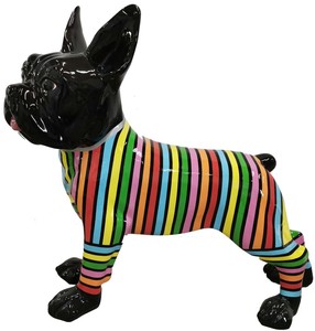 Casa Padrino Designer Deko Hund Bulldogge mit Streifen Schwarz / Mehrfarbig 190 x H. 178 cm - Riesige Dekofigur - Gartendeko Skulptur - Gartenfigur